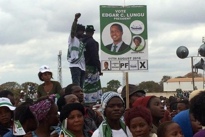 Supporters of Edgar Lungu, leader of the Patriotic Front party (PF), gather during a rally ahead of Thursday's presidential elections in the capital, Lusaka, Zambia August 10, 2016.