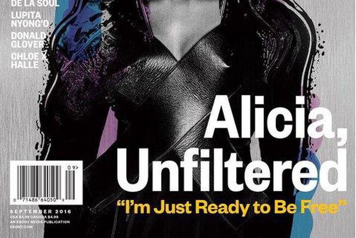 Alicia keys looks flawless without make-up on the cover of Ebony magazine