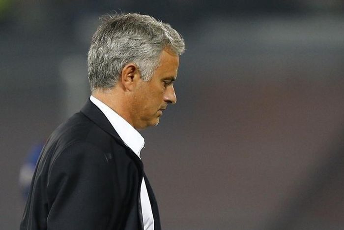 Manchester United manager Jose Mourinho looks dejected at the end of the match