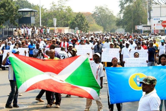 Around 1,000 people march in Bujumbura on July 30, 2016, in protest against a UN Security Council decision to send a police contingent to the violence-wracked country