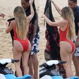Khloe Kardashian water skiing with Tristan Thompson