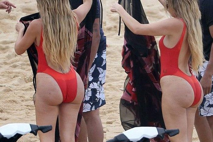 Khloe Kardashian water skiing with Tristan Thompson