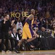 Fans cheer after Los Angeles Lakers forward Kobe Bryant (24) hits a jump shot during the third quarter against the Utah Jazz at Staples Center. Bryant was playing in the final game of his NBA career. Mandatory Credit: Robert Hanashiro-USA TODAY Sports