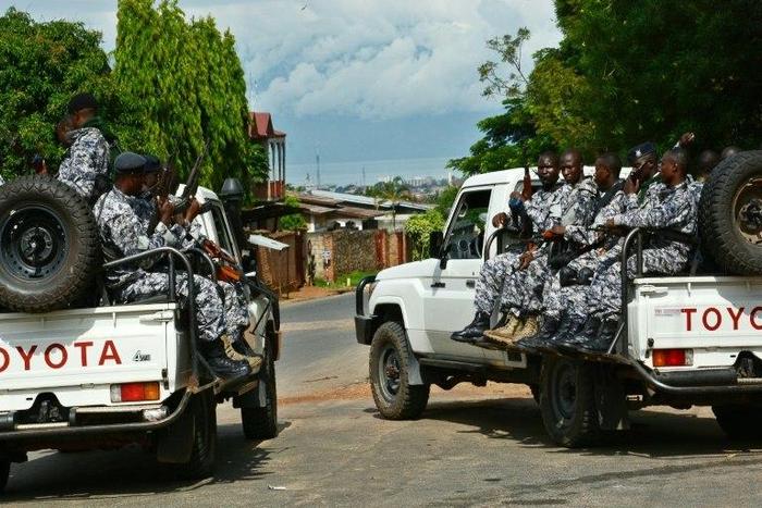 Burundian security forces patrol the streets of Bujumbura in April 2016