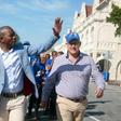 Democratic Alliance leader (D.A), Mmusi Maimane (L) and the mayoral candidate for Nelson Mandela Bay, Athol Trollip wave to their suppoters during their election campaign in Port Elizabeth, August 2,2016. Picture taken August 2, 2016.