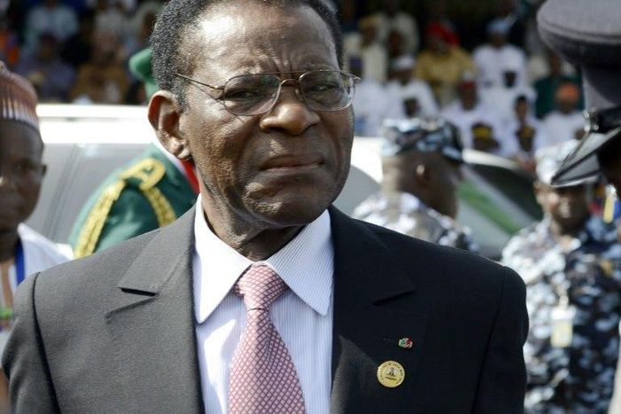 Equatorial Guinea President Teodoro Obiang Nguema Mbasogo arrives to attend the inauguration of Nigerian President Mohammadu Buhari at the Eagles Square in Abuja