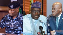 L-R: Inspector-General of Police (IGP) Kayode Egbetokun, Nigerian National Petroleum Company Limited (NNPCL) Group Chief Executive Officer (GCEO) Mele Kyari, and Central Bank of Nigeria (CBN) Governor Yemi Cardoso. [Facebook]