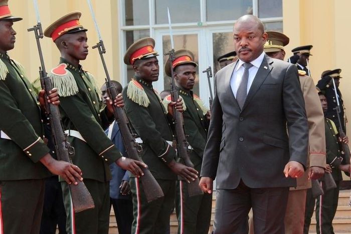 Burundi's President Pierre Nkurunziza walks during a ceremony in tribute to the former late President Colonel Jean-Baptiste Bagaza at the national congress palace in Bujumbura, Burundi May 16, 2016.