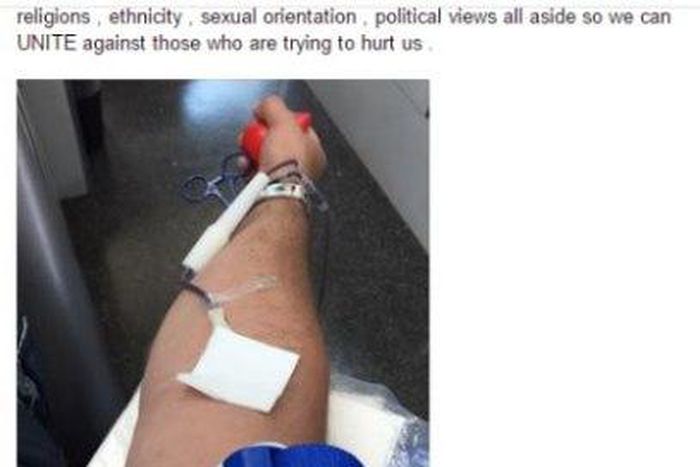 Muslim American donates blood to injured victims, shares it on Facebook