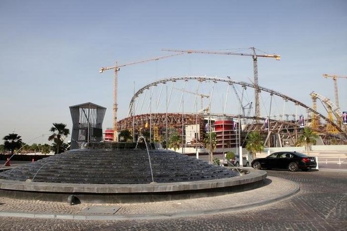 A view of the construction work at the Khalifa International Stadium in Doha, Qatar, March 26, 2016. Workers in Qatar renovating a 2022 World Cup stadium have suffered human rights abuses two years after the tournament's organisers drafted worker welfa...