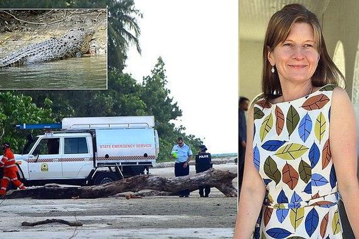 Cindy Waldron dragged away by a crocodile during a late night swim