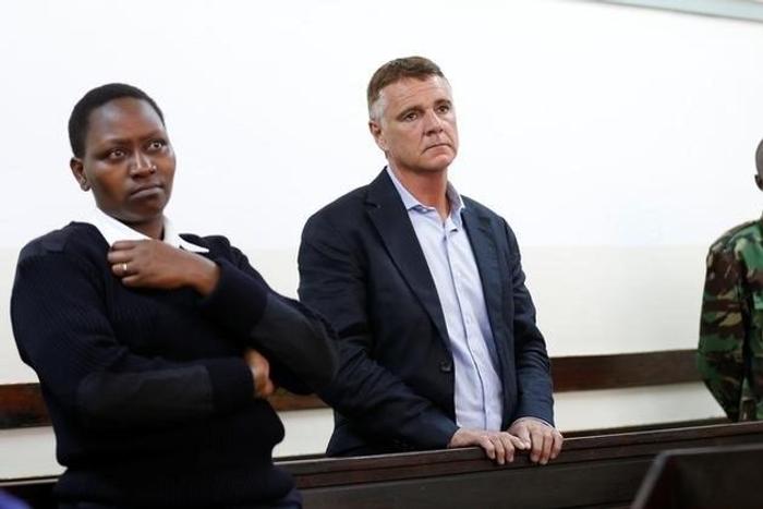British businessman Richard Alden, 53, arrested on suspicion of the murder of Grace Kinyanjui at his house in Karen, stands inside the dock at the Kibera Law Courts outside the Nairobi, Kenya, June 6, 2016.