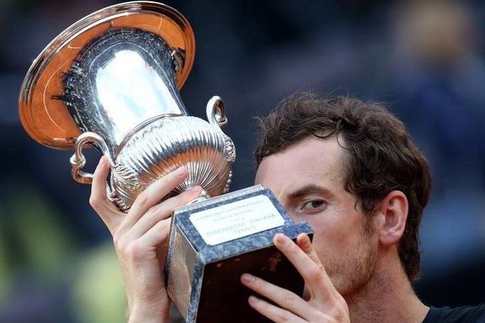 Murray kisses the trophy after winning the match. Tennis - Italy Open Men's Singles Final match - Novak Djokovic of Serbia v Andy Murray of Britain - Rome, Italy - 15/5/16