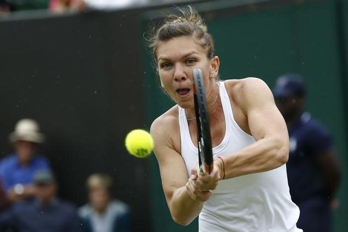 Romania's Simona Halep in action against Italy's Francesca Schiavone