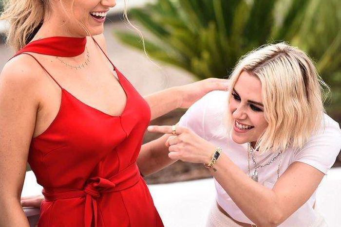 Kristen Stewart and Blake Lively at the "Cafe Society" press call