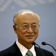 International Atomic Energy Agency (IAEA) Director General Yukiya Amano takes part in a news conference during a visit to the Belarusian nuclear power plant, which is under construction, near Ostrovets, Belarus, April 19, 2016.