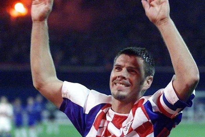 Zvonimir Boban waves to supporters at his farewell soccer game between Croatia 1998 and World Stars at Maksimir stadium in Zagreb on October 7, 2002.