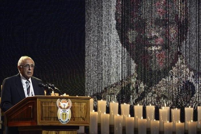 Ahmed Kathrada, close friend of former South African President Nelson Mandela, speaks during Mandela's funeral ceremony in Qunu December 15, 2013. REUTERS/Odd Andersen/Pool/Files