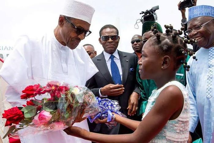 President Muhammadu Buhari arrives Equatorial Guinea on Monday, March 14, 2016.