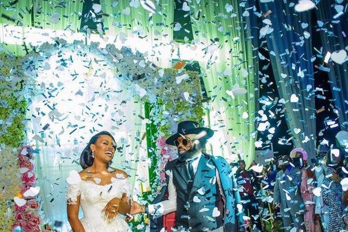 Noble Igwe and Chioma Igwe at their wedding