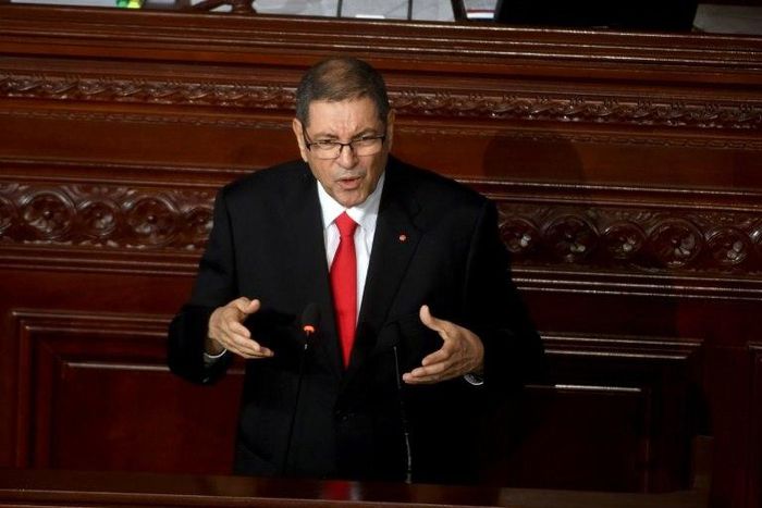 Tunisian Prime Minister Habib Essid delivers a speech at the Tunisian Parliament on July 30, 2016 in the capital Tunis