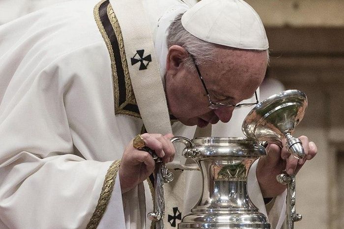 Pope Francis celebrates the Chrism Mass for Holy Thursday at St Peter's Basilica, Vatican City