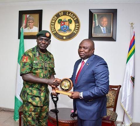 Lagos State Governor, Akinwunmi Ambode meets with Chief of Army Staff, Lieutenant General Tukur Buratai  on May 25, 2016