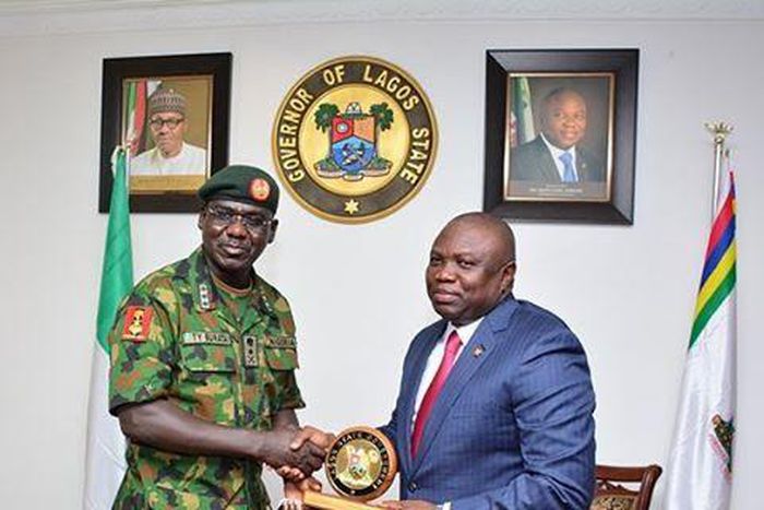 Lagos State Governor, Akinwunmi Ambode meets with Chief of Army Staff, Lieutenant General Tukur Buratai  on May 25, 2016