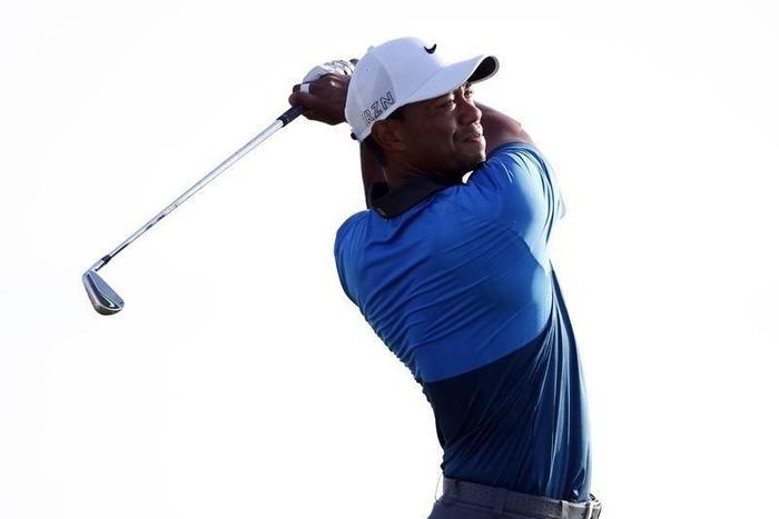 Tiger Woods hits his tee shot on the 17th hole during the continuation of the second round of the 2015 PGA Championship golf tournament at Whistling Straits.