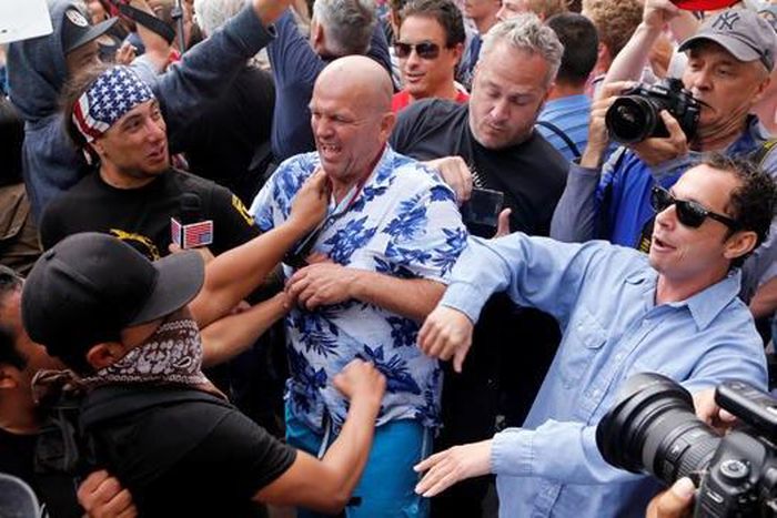 Trump protesters, supporters clash outside California rally