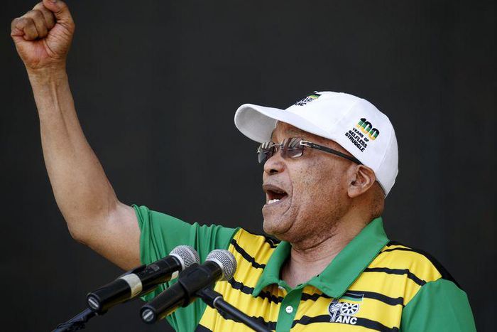 South African President Jacob Zuma addresses supporters of his ruling African National Congress (ANC), at a rally to launch the ANC's local government election manifesto in Port Elizabeth, April 16, 2016.