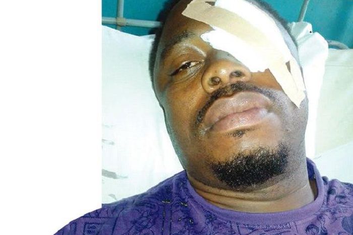 Stephen Akams on his hospital bed