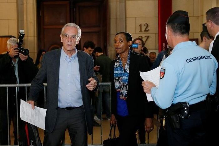 Genocide hunters Alain Gauthier (L) and his wife Dafroza Gauthier (R) arrive at the Paris Court House in Paris, France, May 10, 2016, on the first day of the trial of two former Rwandan local officials for their alleged participation in the 1994 genoci...