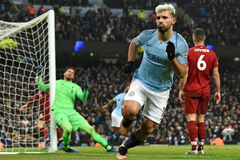 Sergio Aguero blasted Man City into a first-half lead