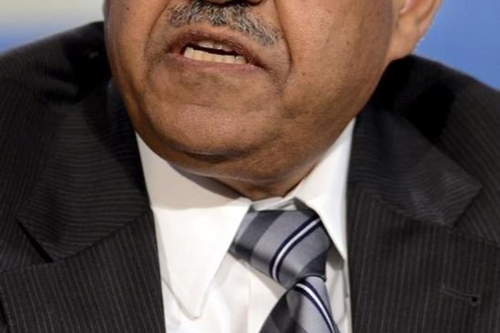 Bank of Algeria Governor Mohammed Laksaci makes remarks during a discussion on "Falling Commodity Prices and the Myth of Peak Oil" at the IMF and World Bank's 2015 Annual Spring Meetings, in Washington April 18, 2015.