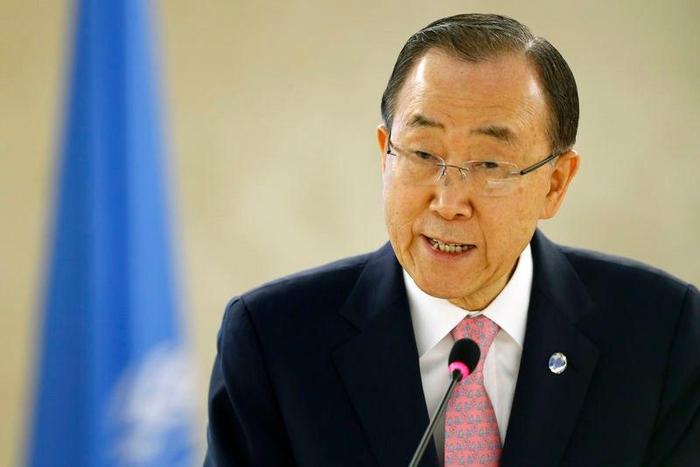 U.N. Secretary-General Ban Ki-moon addresses the Conference on the Prevention of Violent Extremism at the United Nations in Geneva, Switzerland, April 8, 2016.  REUTERS/Denis Balibouse