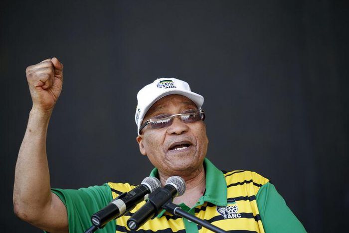 South African President Jacob Zuma addresses supporters of his ruling African National Congress (ANC), at a rally to launch the ANC's local government election manifesto in Port Elizabeth, April 16, 2016.
