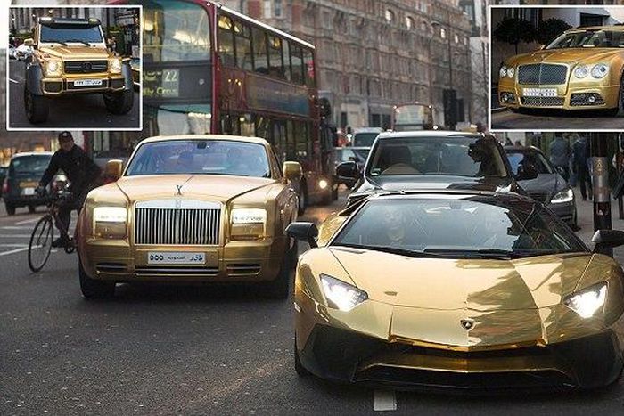 Saudi Arabian billionaire's fleet of gold cars