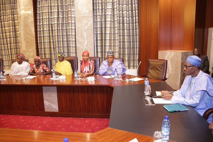 President Muhammadu Buhari meets rescued Chibok girl, Amina Ali Nkeki and her baby, Safiya at the Presidential Villa on Thursday, May 19, 2016.