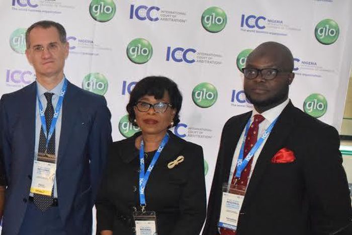 L-R: Mr Alexis Mourre, President, International Chamber of Commerce Court of Arbitration; Mrs Gladys Talabi, Executive Director, Legal Services, Globacom, and Mr.Kamaldeen Shonibare, Head, Corporate Sales, Globacom, at the 1st ICC Africa Regional Confe...