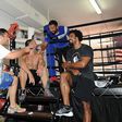 David Haye with Paulie Malignaggi, Joe Fournier and coach Dino Spencer at the 5th Street gym in Miami