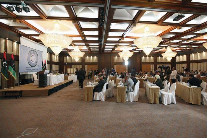 The State Council, part of a UN brokered political agreement, holds a meeting to elect their Head of Council in Tripoli, Libya, April 6, 2016.