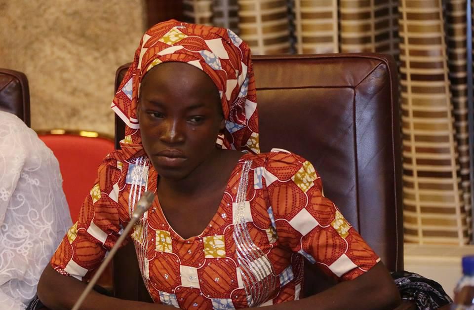 Rescued Chibok girl, Amina Ali Nkeki at the Presidential Villa on Thursday, May 19, 2016.