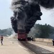 Photo provided by witness on June 26, 2016 shows the accident site of a bus fire in Yizhang County, central China's Hunan Province.