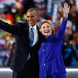 US President Barack Obama and Presidential candidate Hillary Clinton at the Democratic National Convention in Philadelphia on Wednesday, July 27, 2016.