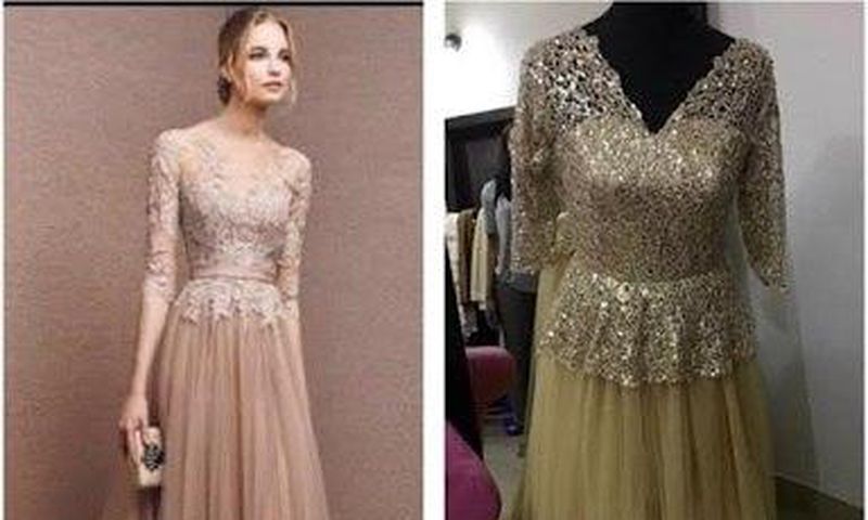 An aggrieved customer shared photos of an outfit a friend wanted (L) and what she got from a Nigerian designer (R)