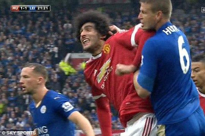 Manchester United forward Marouane Fellaini and Leicester City defender Robert Huth have both been given three match bans by the Football Association.