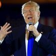 U.S. Republican presidential candidate Donald Trump addresses the audience at the Savannah Center in Cincinnati