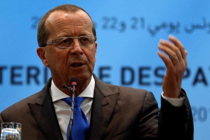 Martin Kobler, United Nations Special Representative and Head of the U.N. Support Mission in Libya, speaks during the news conference after the 8th ministerial meeting of Libya's neighbouring countries in Tunis, Tunisia March 22, 2016. REUTERS/Zoubeir ...