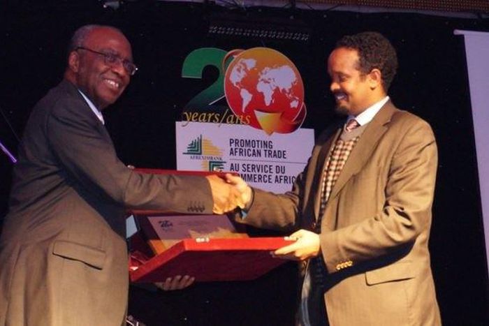 Pioneer president and first Nigerian president of the Afrexim bank, Mr. Chris Edordu receiving an award from the Ethiopian minister of finance.